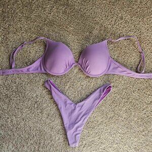 Light/Neon Purple Push-up Thong Bikini Top & Bottom Set